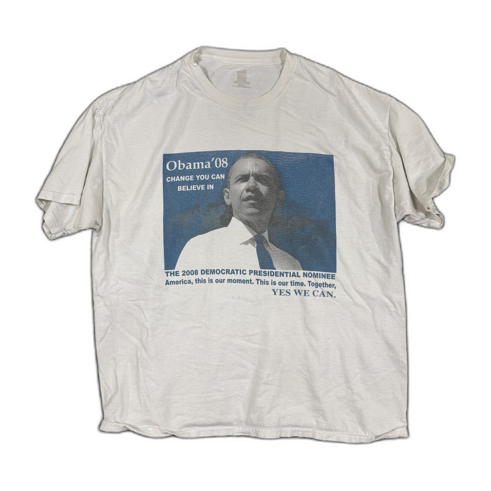 Vintage Obama 08 Change You Can Believe In T-Shirt White Graphic Tee Mens Large